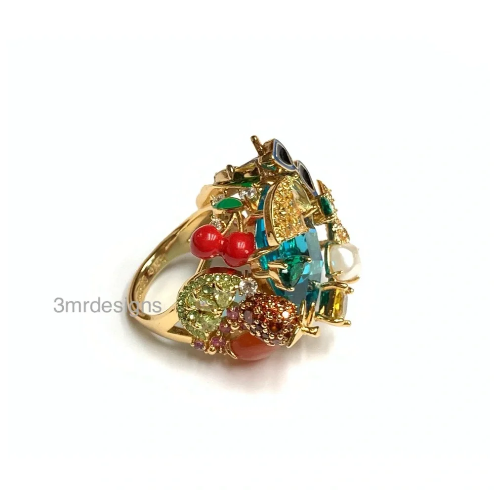 NWT Kate Spade ♠️ SWEET TREASURES 12-K Gold Plated Glass Pearl/CZ Crystals Ring - Picture 7 of 12